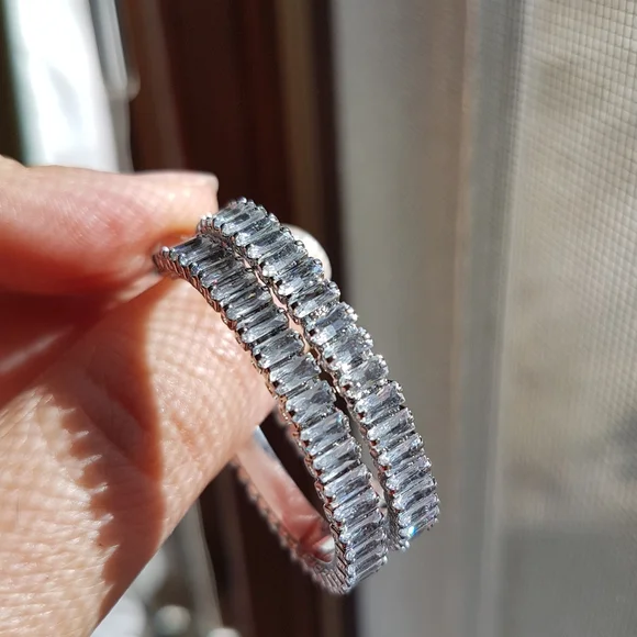 Swarovski Elements Platinum Plated Large Baguette Hoop Earrings NEW - Picture 7 of 17